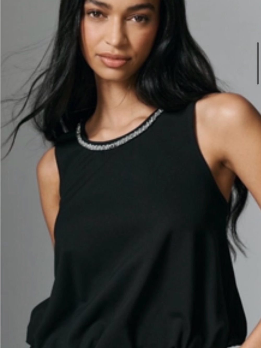 Maeve Black Sleeveless Tank with Embellished Neckline